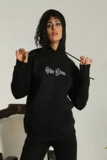 Sırt Baskılı Oversize Üç İplik Kapüşonlu Sweatshirt