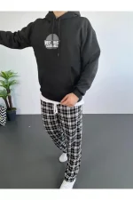 Erkek Sırt Baskılı Kapüşonlu Üç İplik Oversize Sweatshirt