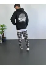 Erkek Sırt Baskılı Kapüşonlu Üç İplik Oversize Sweatshirt - Görsel 2