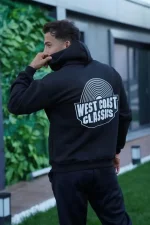 Erkek Sırt Baskılı Kapüşonlu Üç İplik Oversize Sweatshirt - Görsel 3