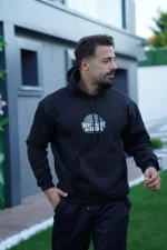 Erkek Sırt Baskılı Kapüşonlu Üç İplik Oversize Sweatshirt - Görsel 4