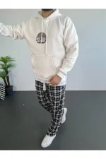Erkek Baskılı Üç İplik Kapüşonlu Oversize Sweatshirt