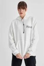 Kapüşonlu Sırt Baskılı Üç İplik Oversize Sweatshirt