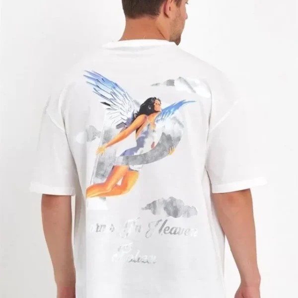 Erkek Melek Baskılı Oversize T-shirt