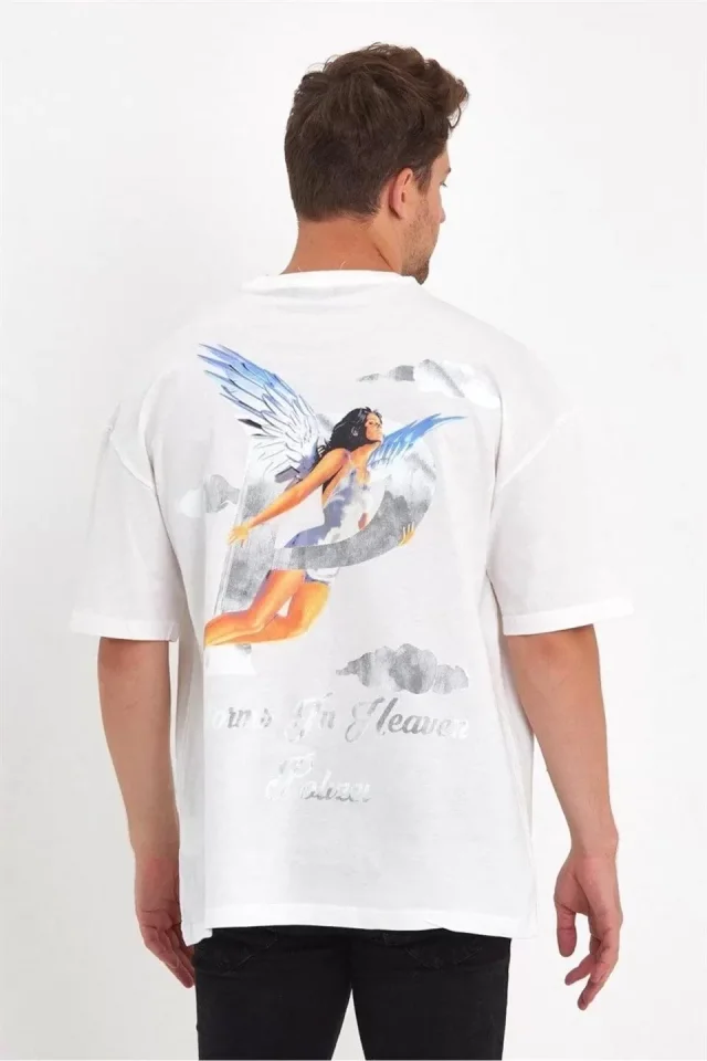 33ece192e9ee26d1d12d5cdb6bda57a8_89223-0.jpg Erkek Melek Baskılı Oversize T-shirt - Görsel 1