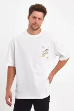 Erkek Melek Baskılı Oversize T-shirt - Görsel 2