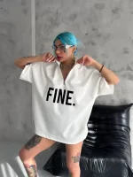Unisex Baskılı Yarım Fermuarlı T-Shirt