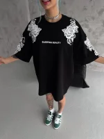 Unisex Flok Kabartma Baskılı T-Shirt