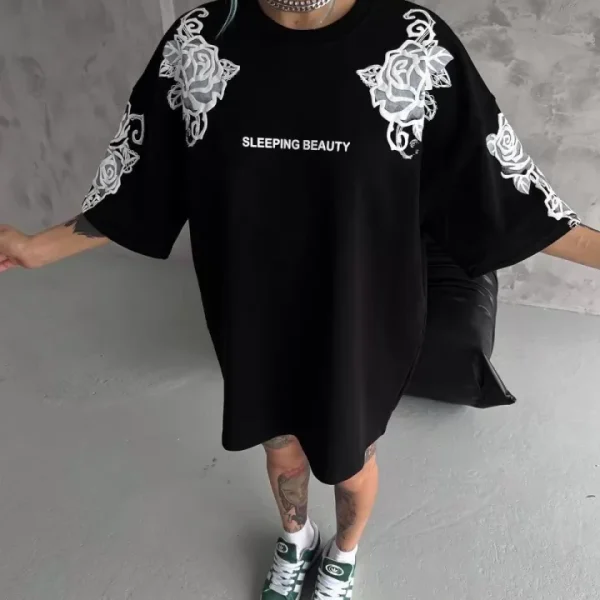 Unisex Flok Kabartma Baskılı T-Shirt
