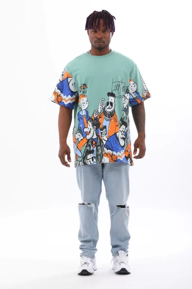 33ece192e9ee26d1d12d5cdb6bda57a8_89339-0.jpg Unisex Oversize Baskılı Bisiklet Yaka T-Shirt - Görsel 1