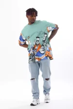 Unisex Oversize Baskılı Bisiklet Yaka T-Shirt - Görsel 3