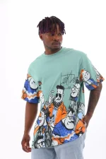 Unisex Oversize Baskılı Bisiklet Yaka T-Shirt - Görsel 4