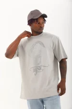 Unisex Oversize Taşlı Bisiklet Yaka T-Shirt
