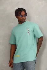 Unisex Oversize Baskılı Bisiklet Yaka T-Shirt