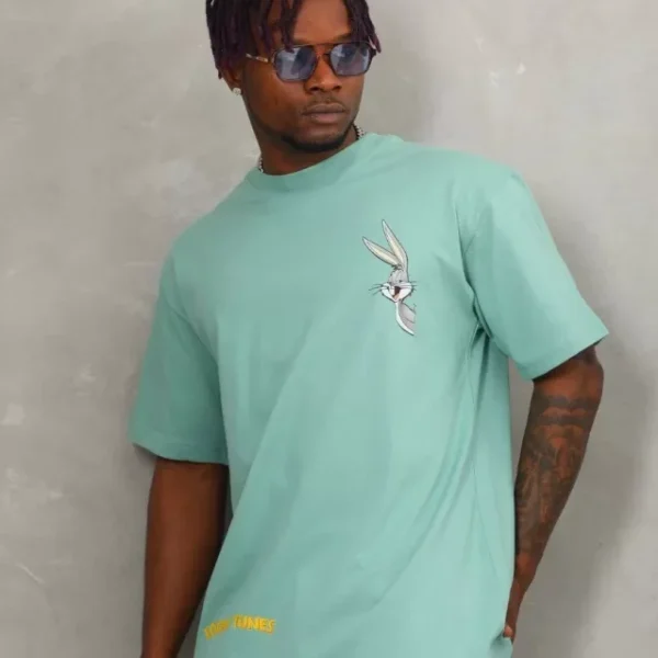 Unisex Oversize Baskılı Bisiklet Yaka T-Shirt