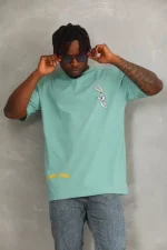 Unisex Oversize Baskılı Bisiklet Yaka T-Shirt - Görsel 2