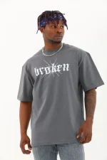 Unisex Oversize Baskılı Bisiklet Yaka T-Shirt