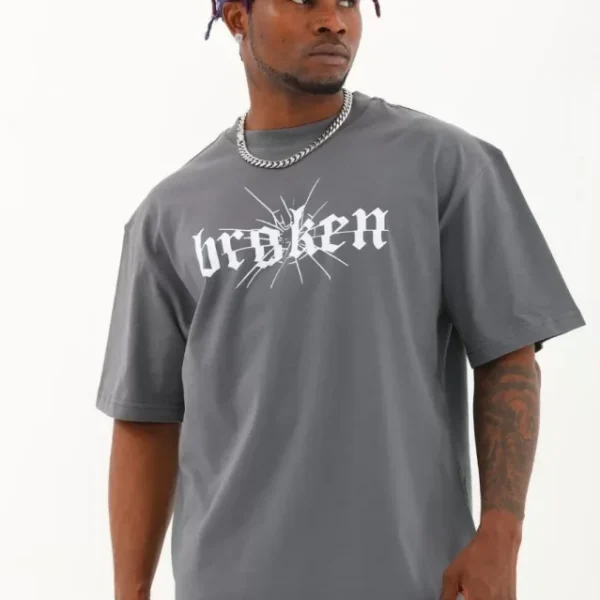 Unisex Oversize Baskılı Bisiklet Yaka T-Shirt
