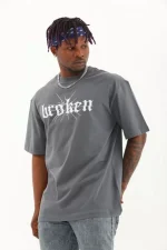 Unisex Oversize Baskılı Bisiklet Yaka T-Shirt - Görsel 2