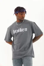 Unisex Oversize Baskılı Bisiklet Yaka T-Shirt - Görsel 3