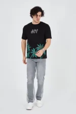 Erkek Baskılı Bisiklet Yaka T-Shirt