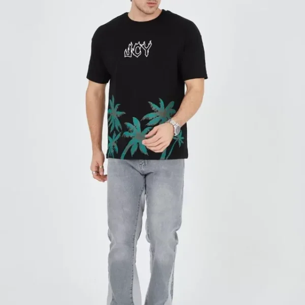 Erkek Baskılı Bisiklet Yaka T-Shirt