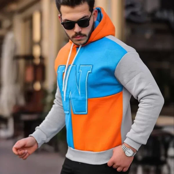 Erkek W Nakış İşlemeli Kapüşonlu Sweatshirt