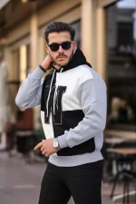 Erkek W Nakış İşlemeli Kapüşonlu Sweatshirt