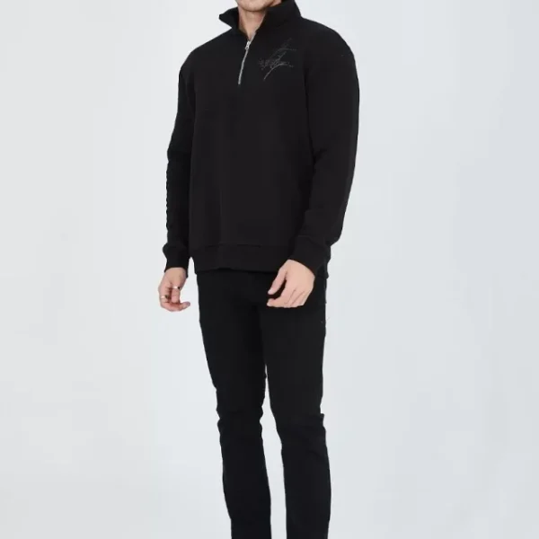 Erkek Yarım Fermuarlı Baskılı Sweat