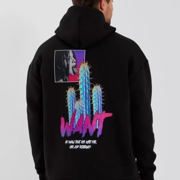 Erkek Baskılı Üç İplik Kapüşonlu Oversize Sweatshirt