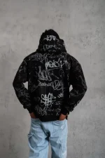 Erkek Baskılı Kapüşonlu Ribanalı Sweat