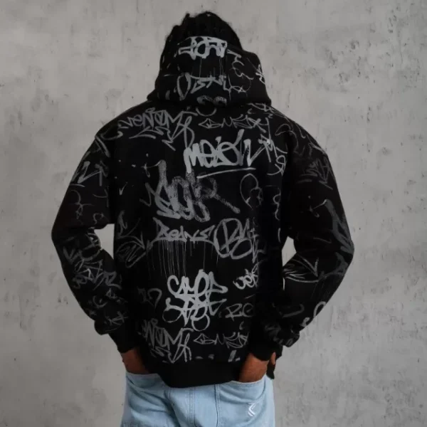 Erkek Baskılı Kapüşonlu Ribanalı Sweat