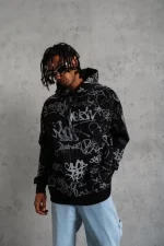 Erkek Baskılı Kapüşonlu Ribanalı Sweat - Görsel 2