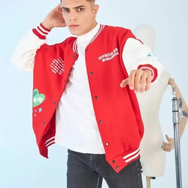 Erkek Kolları Yıldız Sırt Baskılı Oversize Kolej Ceket