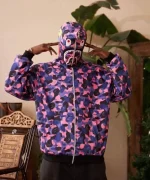 Erkek 2 İplik Bape Kapüşonu Fermuarlı Hırka - Görsel 2