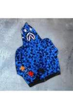 Erkek 2 İplik Bape Kapüşonu Fermuarlı Hırka