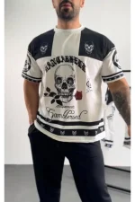 Erkek Oversize Dijital Baskılı Kuru Kafa T-shirt