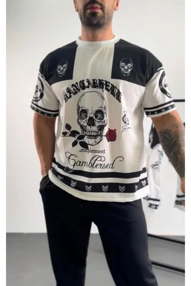 33ece192e9ee26d1d12d5cdb6bda57a8_89786-0.jpg Erkek Oversize Dijital Baskılı Kuru Kafa T-shirt - Görsel 1