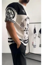 Erkek Oversize Dijital Baskılı Kuru Kafa T-shirt - Görsel 4