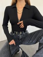 Kadın Polo Yaka Yakası Fermuarlı Burgu Kumaş Bluz